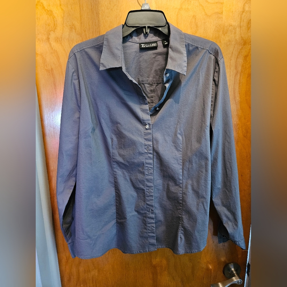 Womens Gray button down blouse with sparkly buttons
